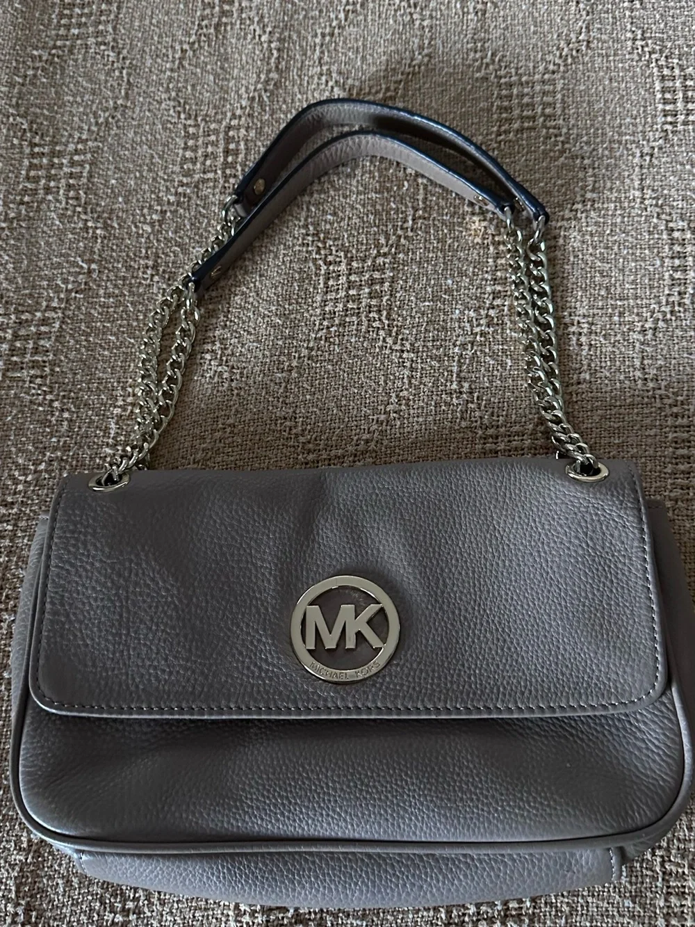 Michael Kors Pebbled Gray Leather Shoulder Bag with Chain Strap